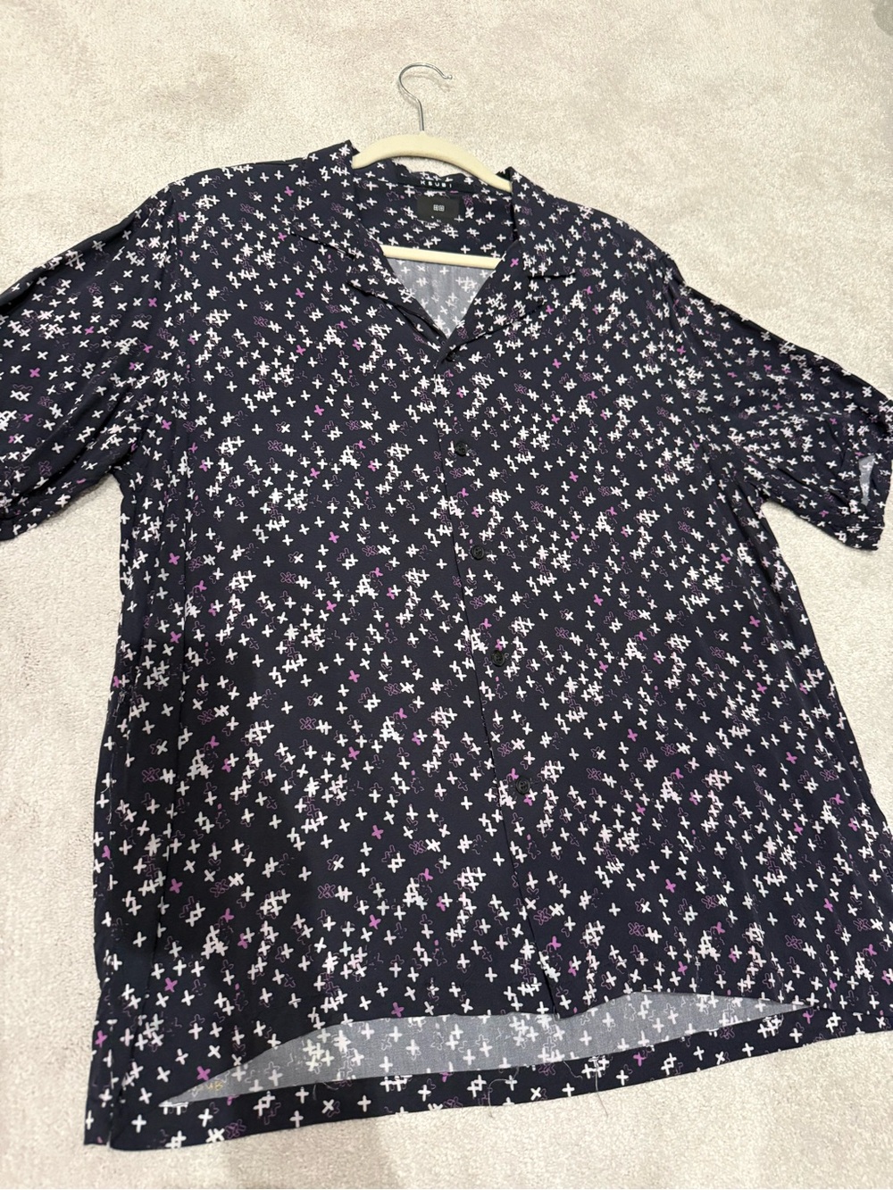 Ksubi Black Button-Down Shirt with White & Purple Cross Print